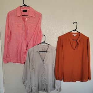 H&M Pink Long Sleeve Notched Collar Blouse